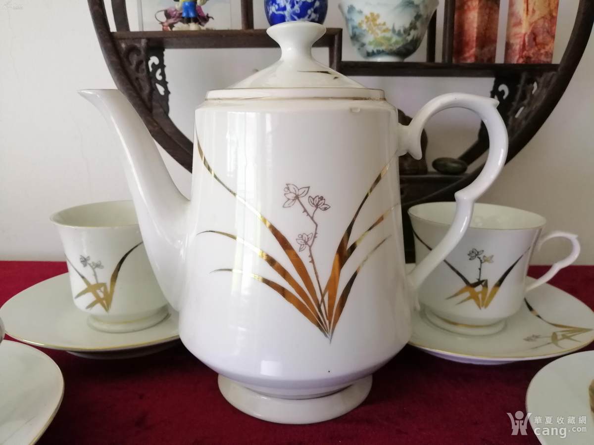 出口创汇瓷70年代厂货 手绘画 金兰花九头茶具