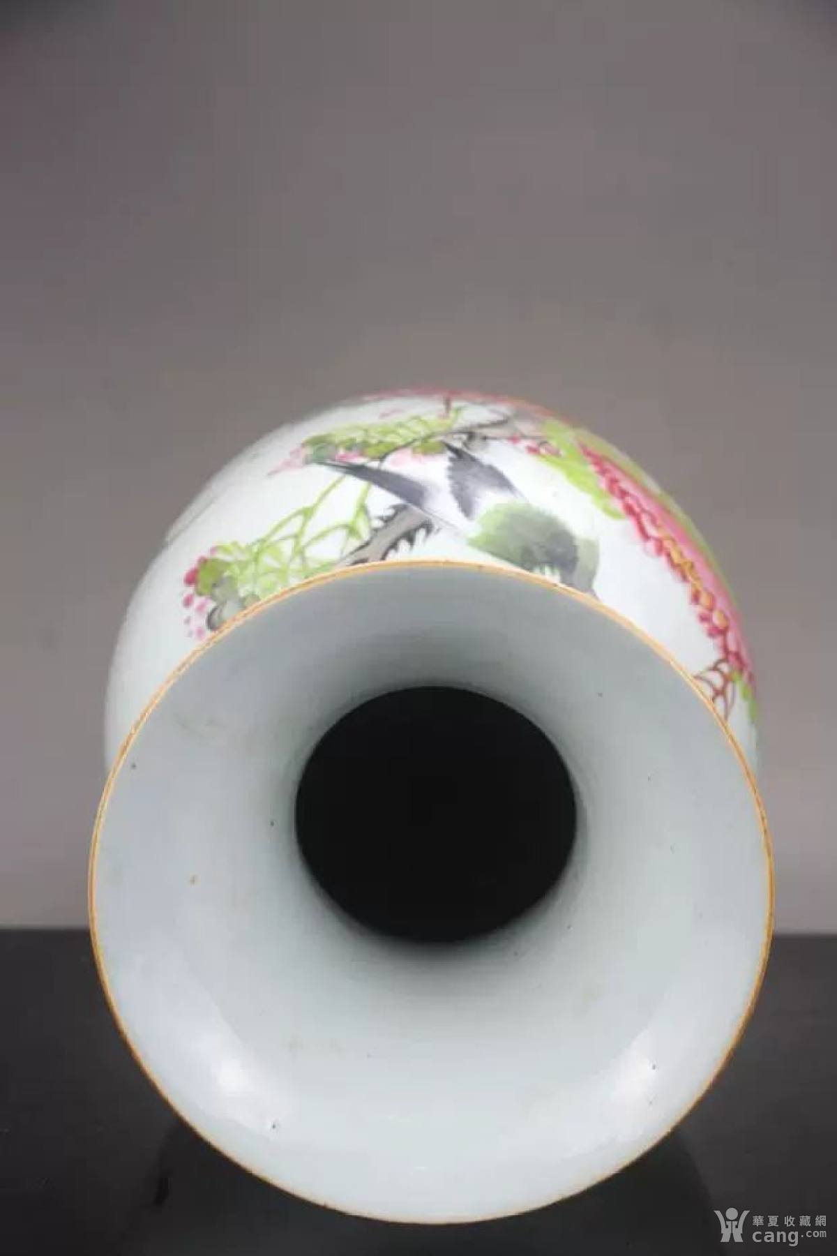 民国王荣兴作精品粉彩富贵白头纹回纹耳大瓶 古董古玩古瓷器收藏