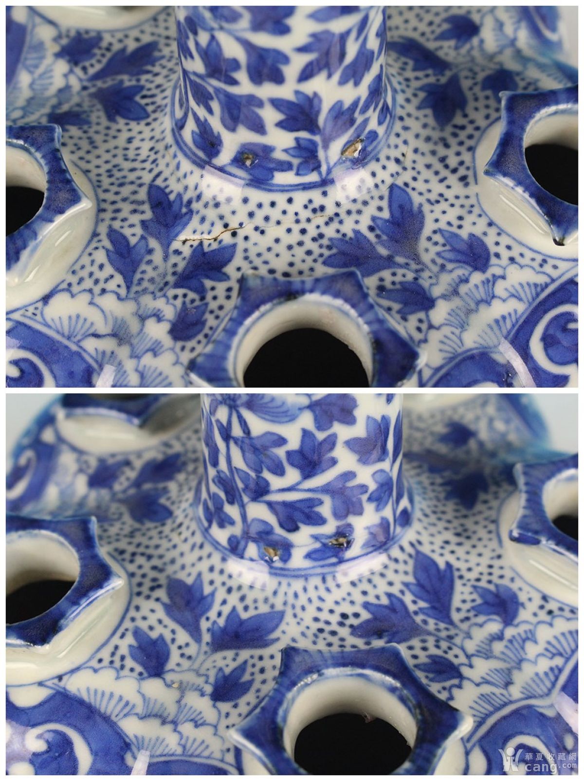 清晚期青花凤穿牡丹纹五管瓶