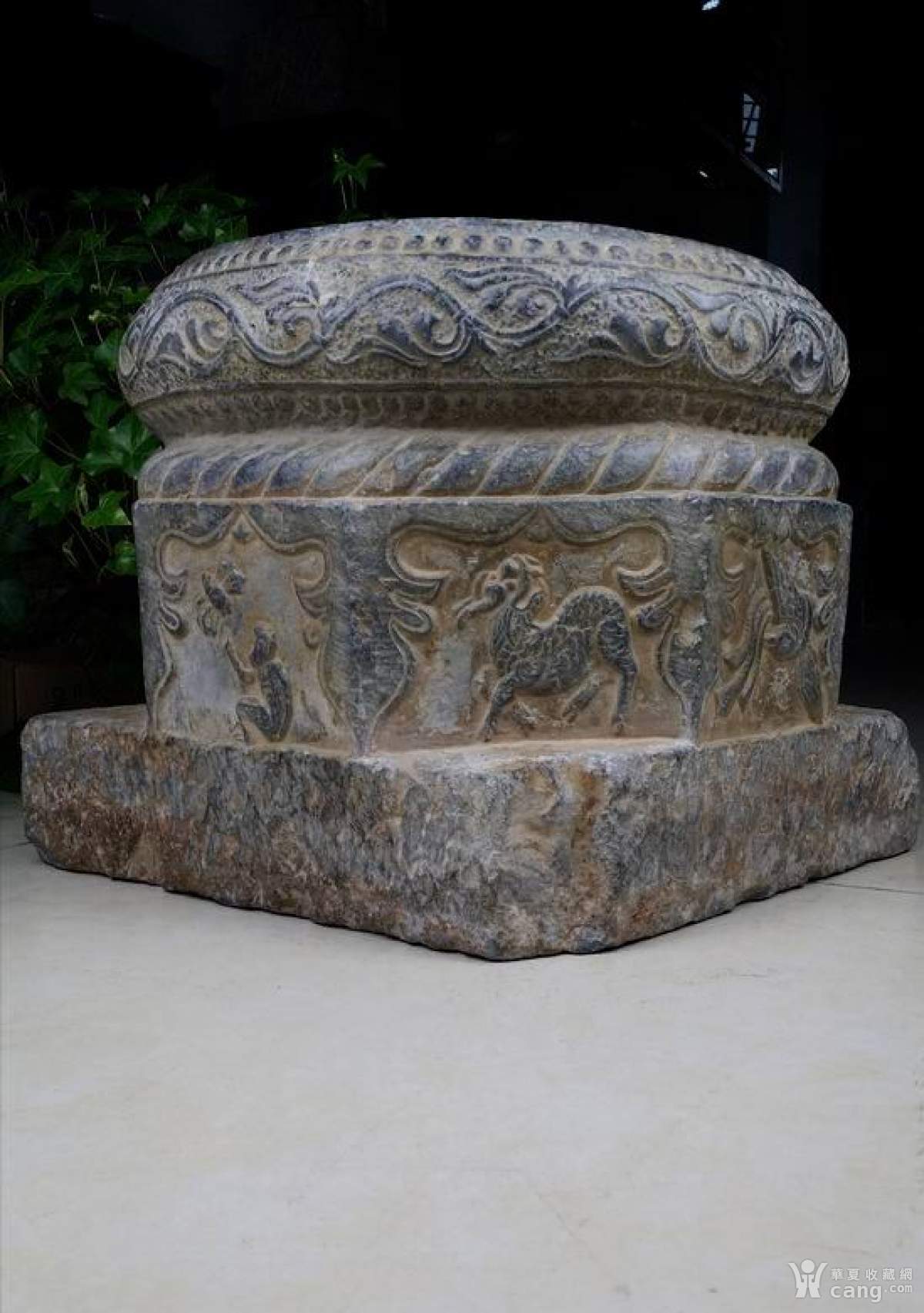 清代 一对八面满工鼓墩座墩/老青石雕/包老