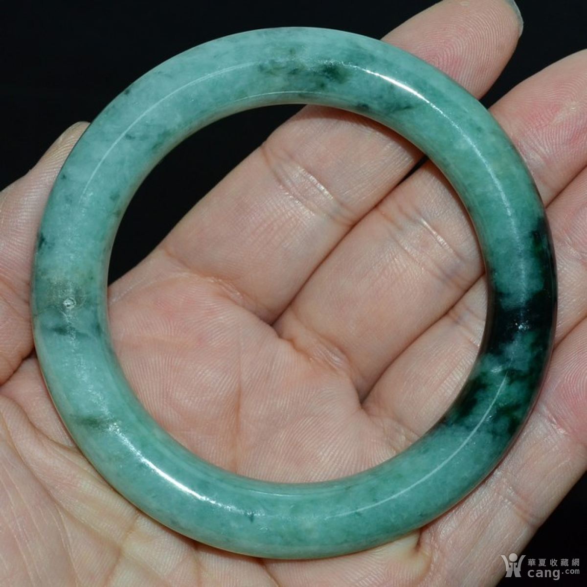 天然满绿带深翠老坑花青种富足富贵翡翠手镯收藏品