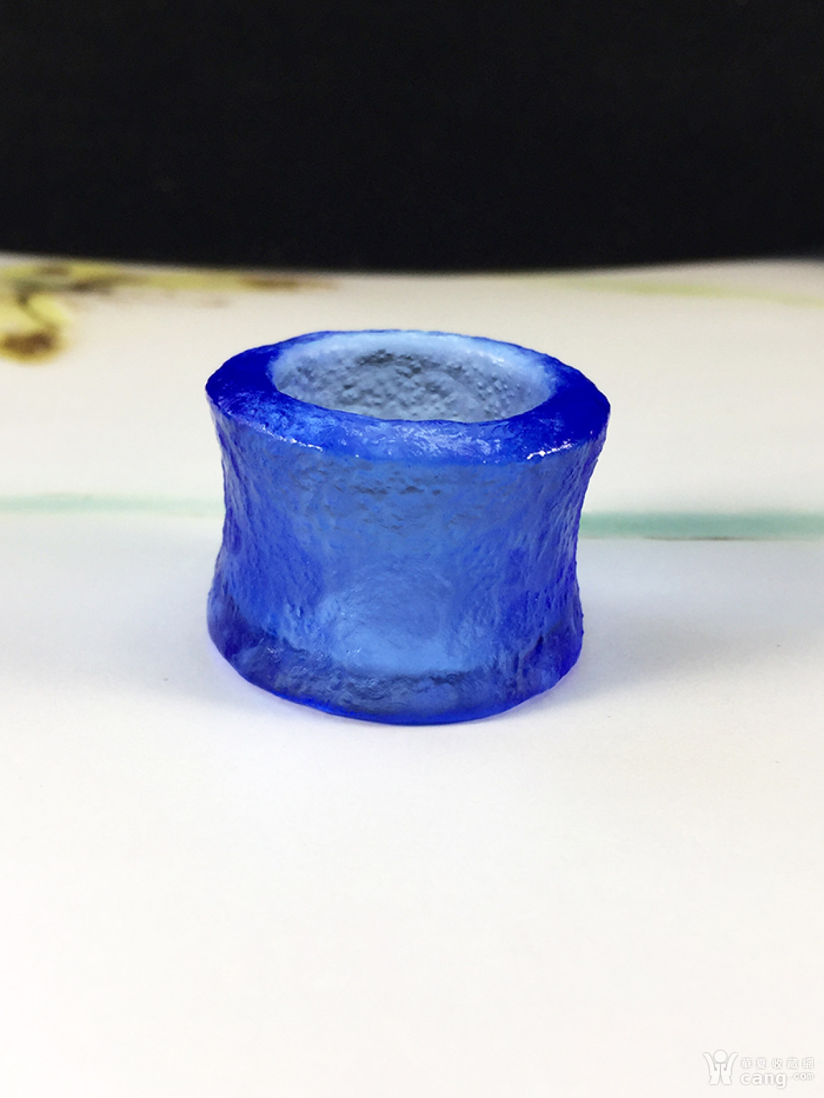 清代官造宫廷御用古法老琉璃 琉璃绀色 收腰扳指指环戒指收藏