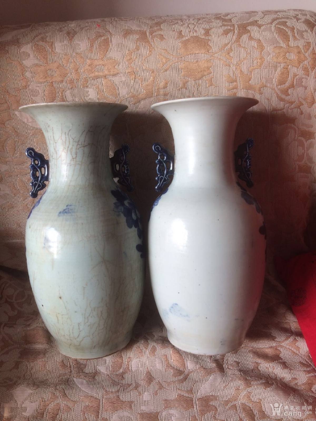 品相好!晚清150件青花富贵白头嫁妆瓶一对