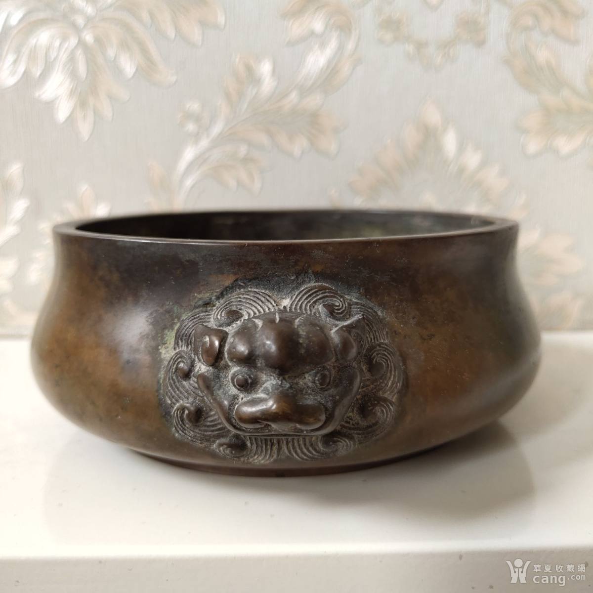 纯铜狮头耳宣德炉铜香炉 重量2.2斤