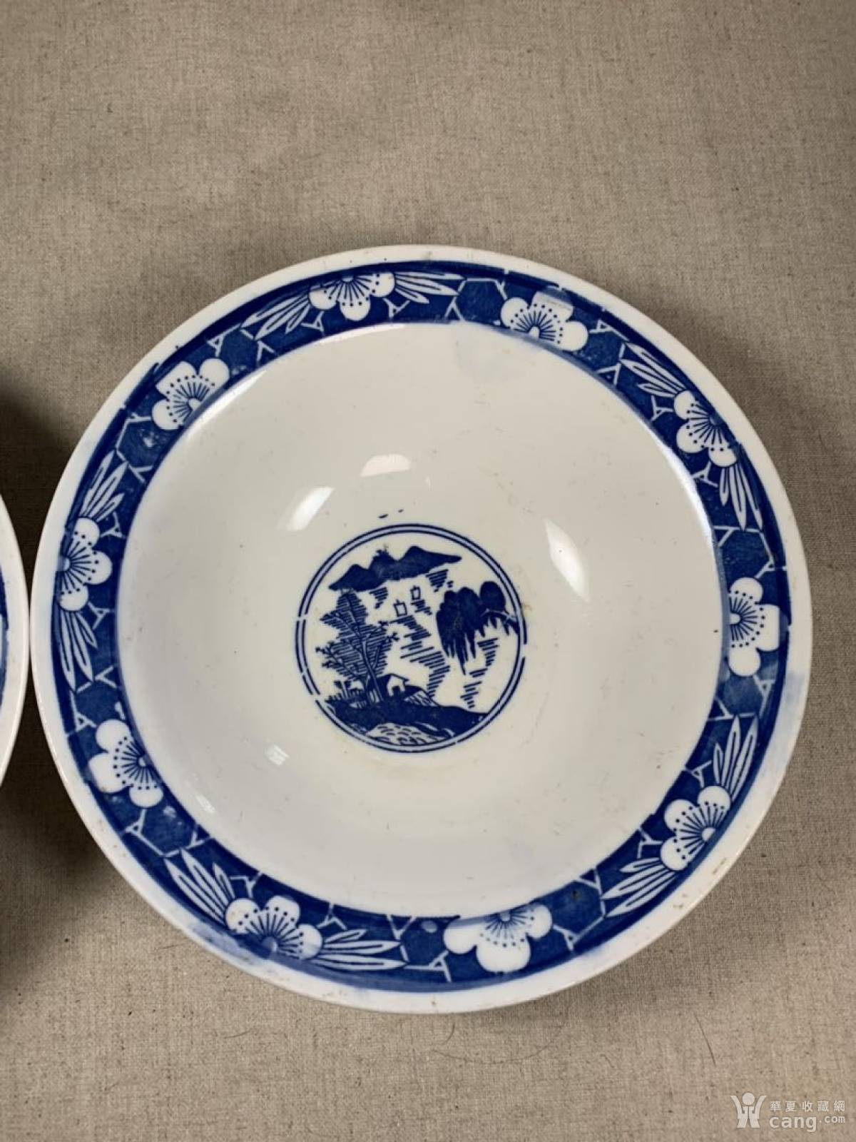 古董古玩龙华瓷厂景德镇山东临沂青花瓷碗瓷器山水人物蝙蝠茶盏