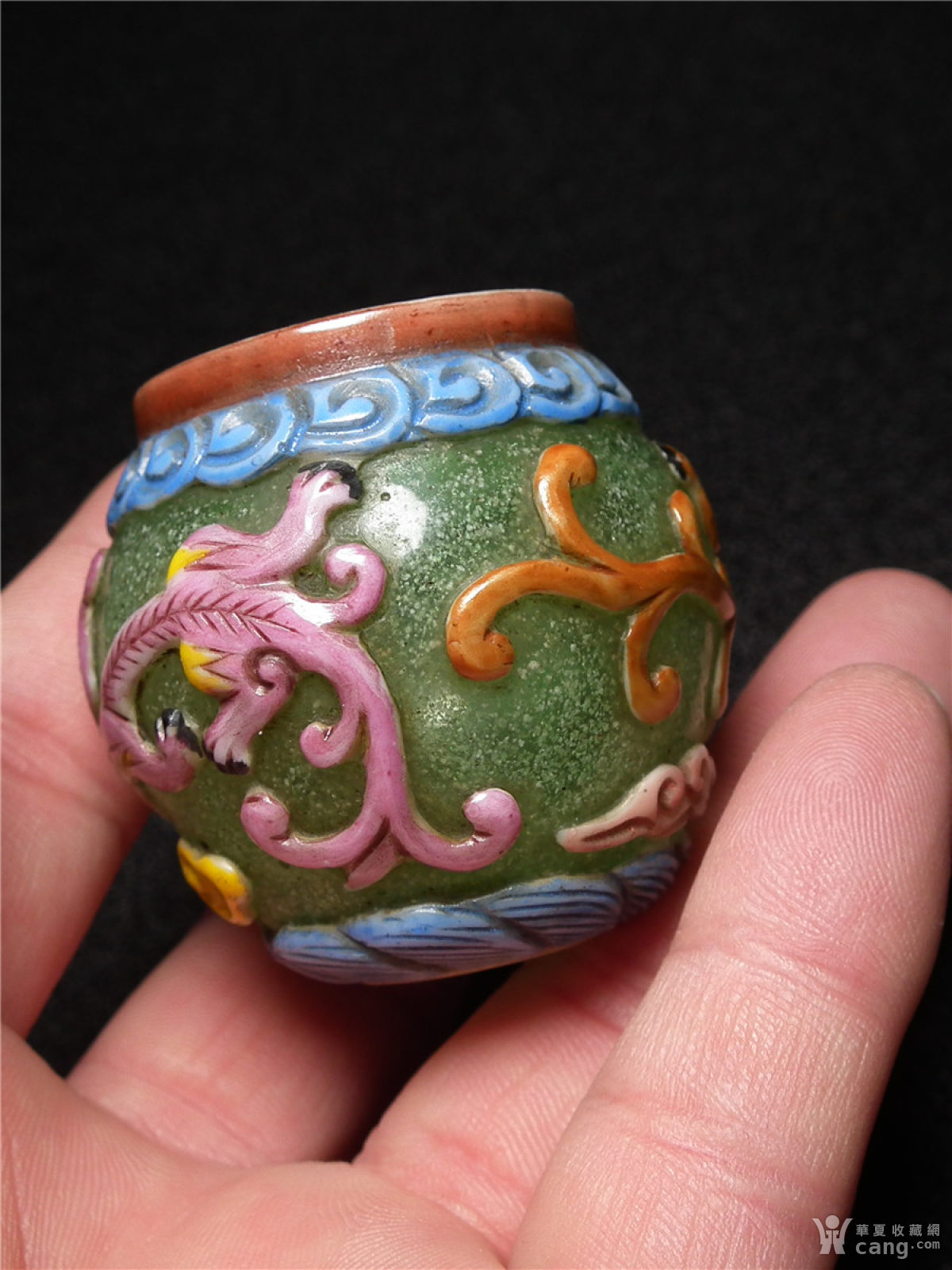 套料琉璃彩绘螭龙云纹鸟食罐