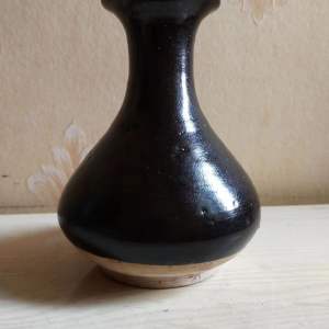 特大 中国古玩 極上 龍泉窯 青磁 陽刻饕餮紋様 花瓶 唐木台付 約30cm
