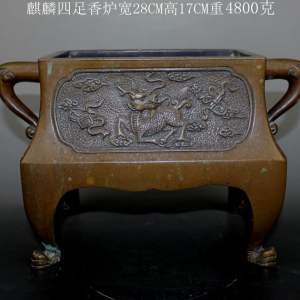 古銅 馬に戦国武将 のったり香炉 約995g V R5201-
