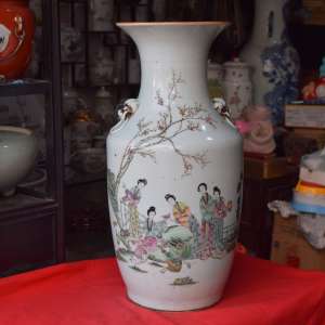 u147 蔵出品 中国古作 清朝赤絵五爪龍文鶴首花瓶 美術品 陶芸 美術品