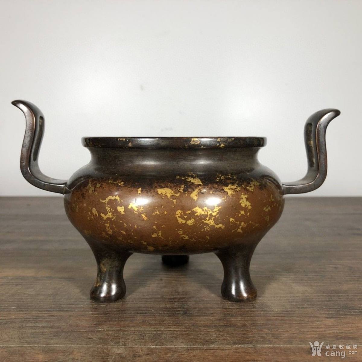 唐銅 乾隆年製三足獅子頭双龍文香炉 唐銅 乾隆年製