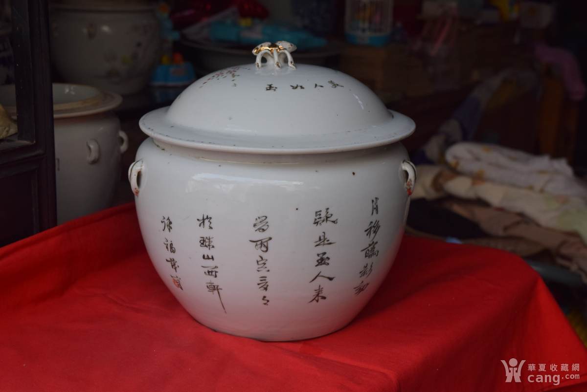 民国早期瓷绘名家徐福茂作品粉彩仕女人物纹大号粥罐