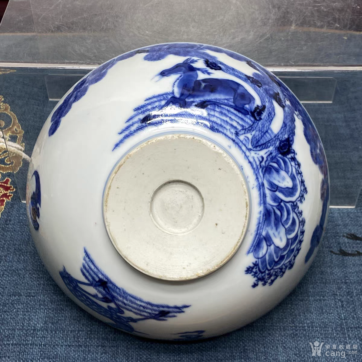 清康熙玉璧底精品双鹿纹青花碗/古玩收藏