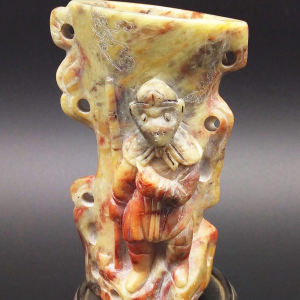 ◇櫟◇ 中国古玩 在銘有 竹山水漢詩彫刻朱泥急須 栗鼠