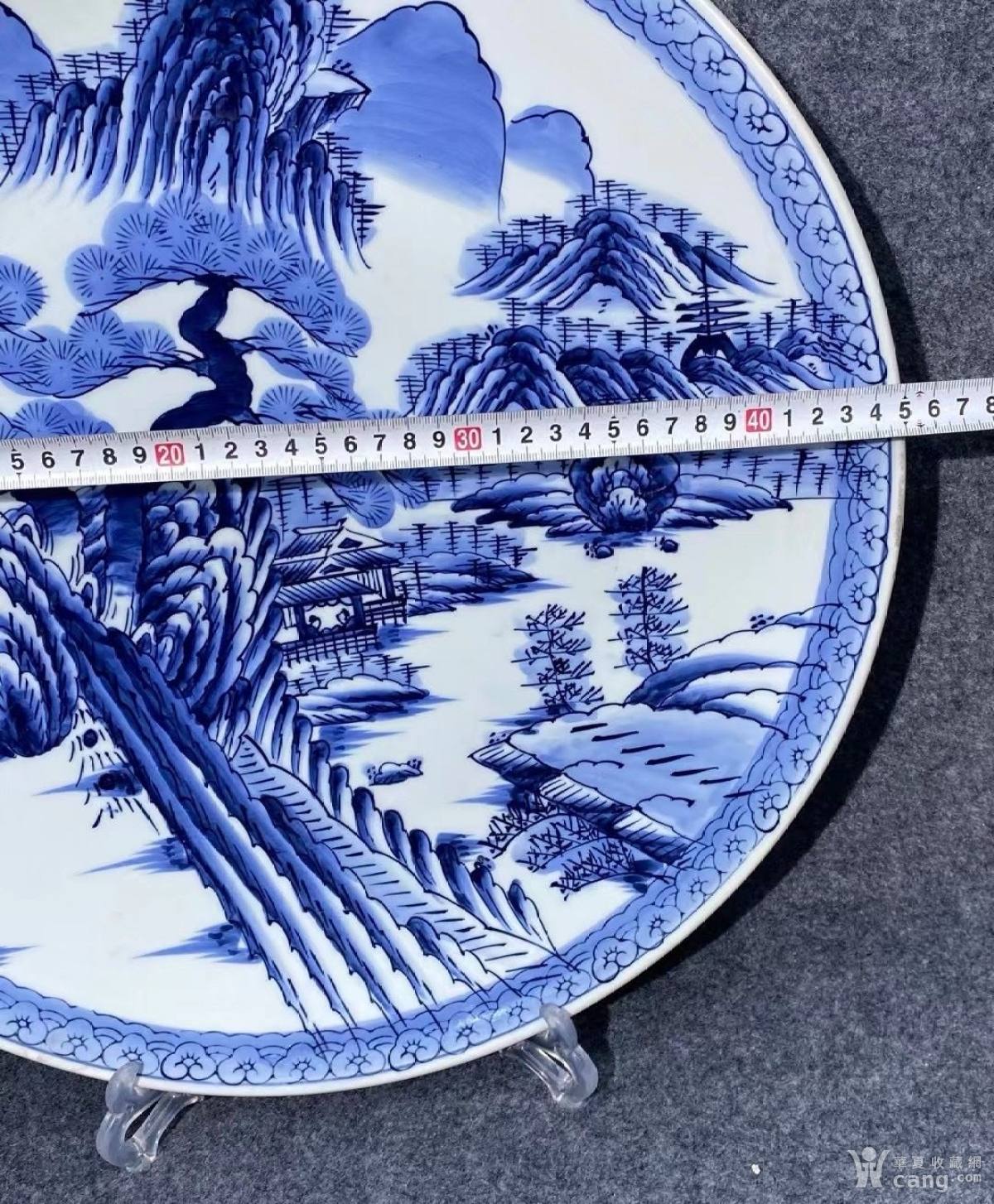 正規品質保証】 中国 大清康煕年製 青花 山水文盤 大皿 飾皿 C 3487A 